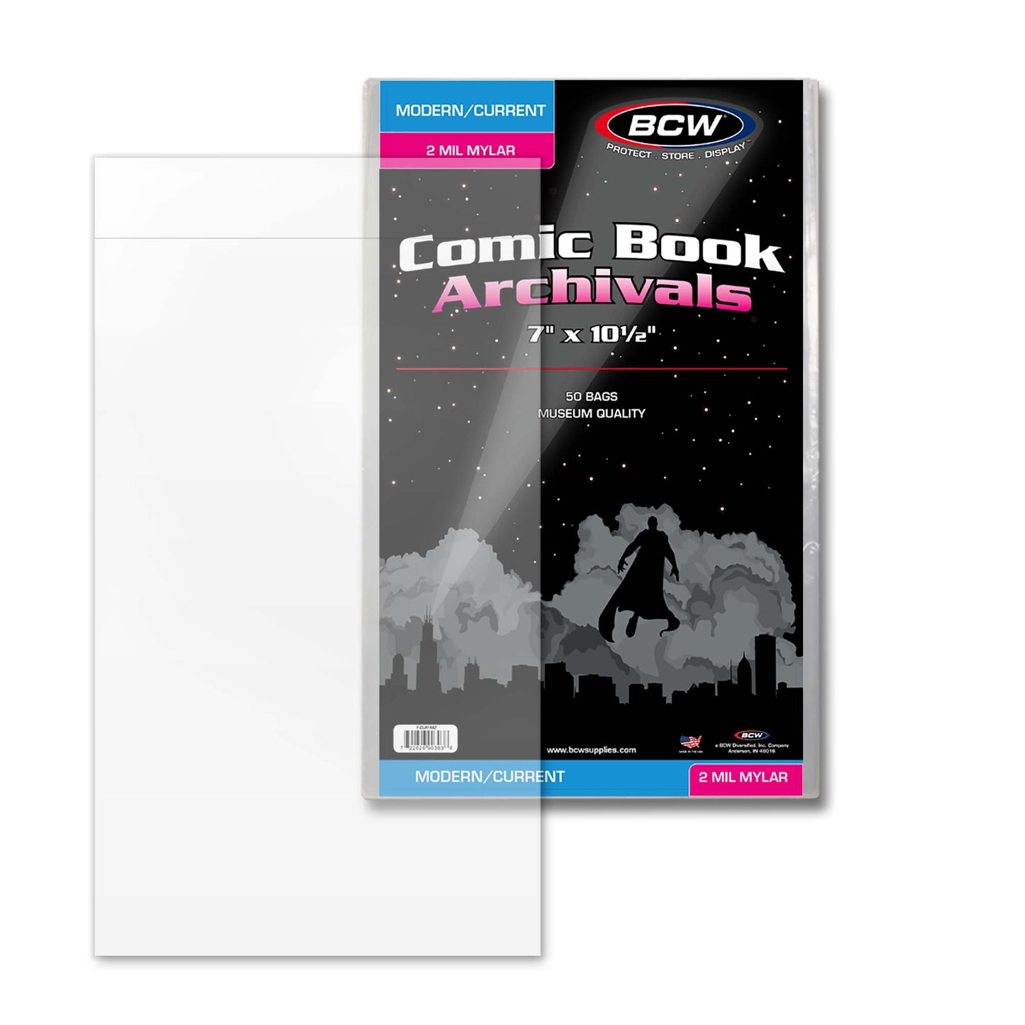 BCW - Comic Book Archival Bags - Mylar - 7 x 10 1/2 - 2 MIL - 100 ct. BCW Archival Comic Book Bags - 2 MIL - Current Size (100 Count) - BY ORDER Preserve your comic books for years to come with BCW’s Archival Comic Book Bags, specifically designed for cur