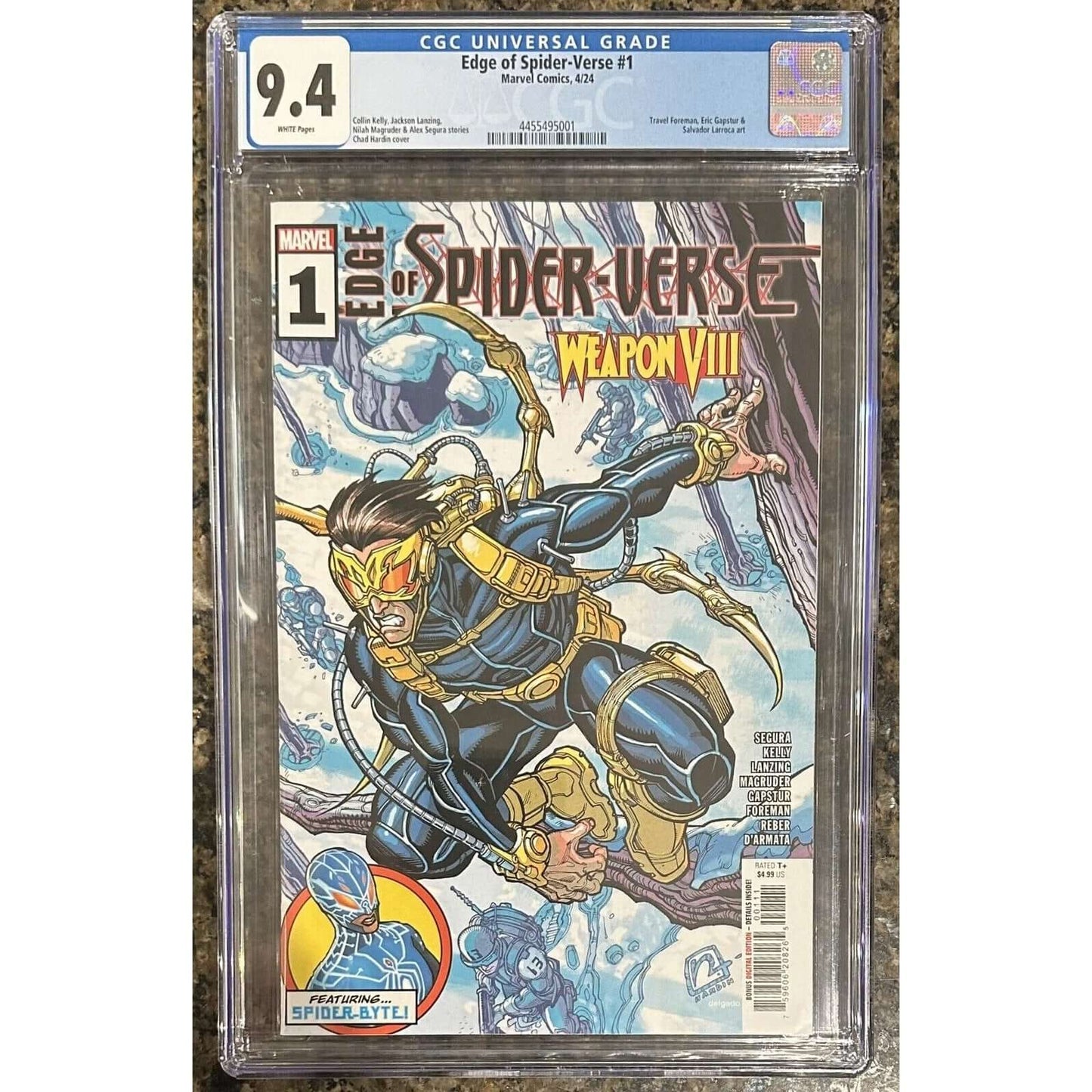 Edge of Spider-Verse, Vol. 4 #1A Marvel Comics-CGC 9.4 1st app. Weapon VIII This is a highly collectible Edge of Spider-Verse, Vol. 4 #1A comic book from Marvel Comics, graded 9.4 by Certified Guaranty Company (CGC). It features the first appearance of th
