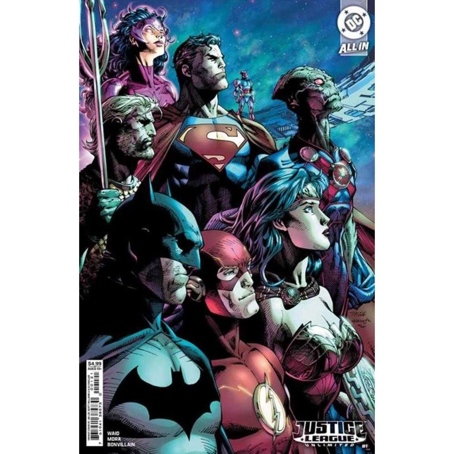 Justice League Unlimited #1 Cover B Jim Lee Card Stock Variant THE WATCHTOWER RISES! The Justice League is back and bigger than ever! In the wake of Absolute Power and the DC All In Special, Darkseid's death has triggered a massive power vacuum in the DCU