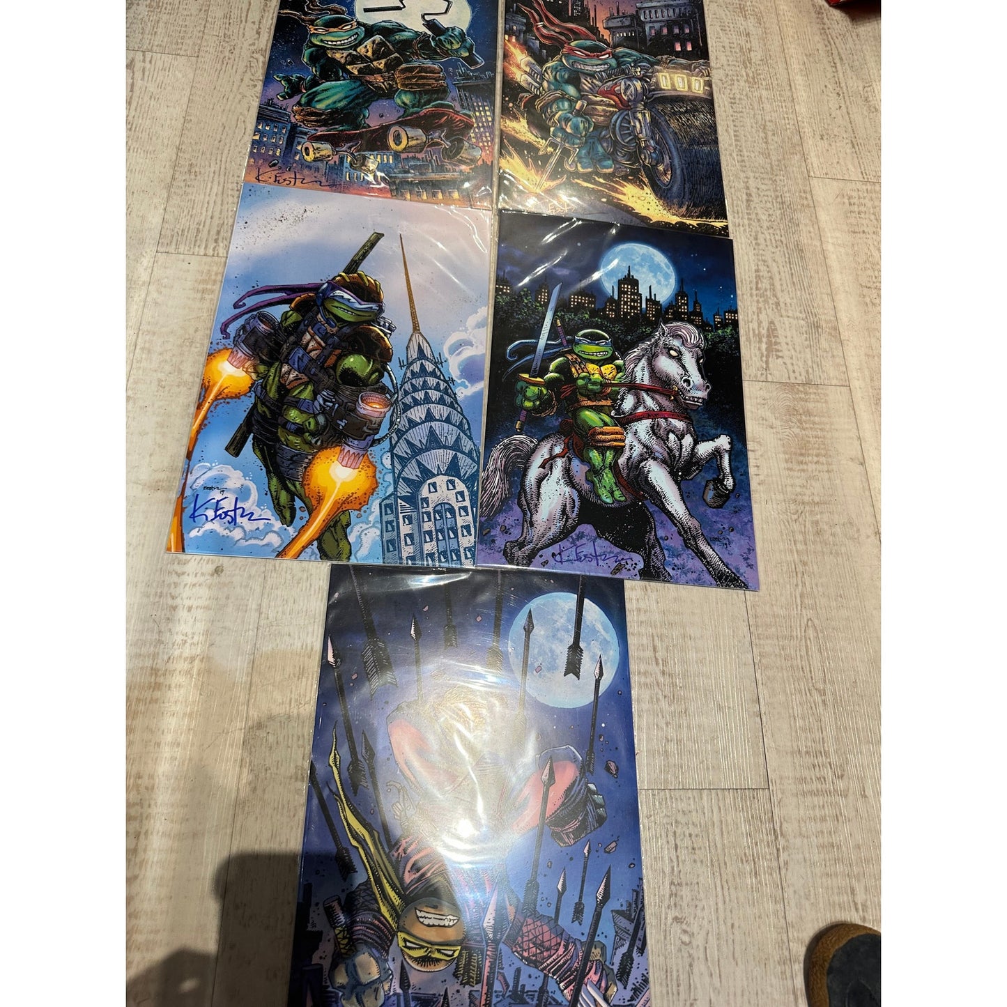 TMNT Signed 11x17 Art Print Complete Set - All 5 Turtles Signed by Kevin Eastman!