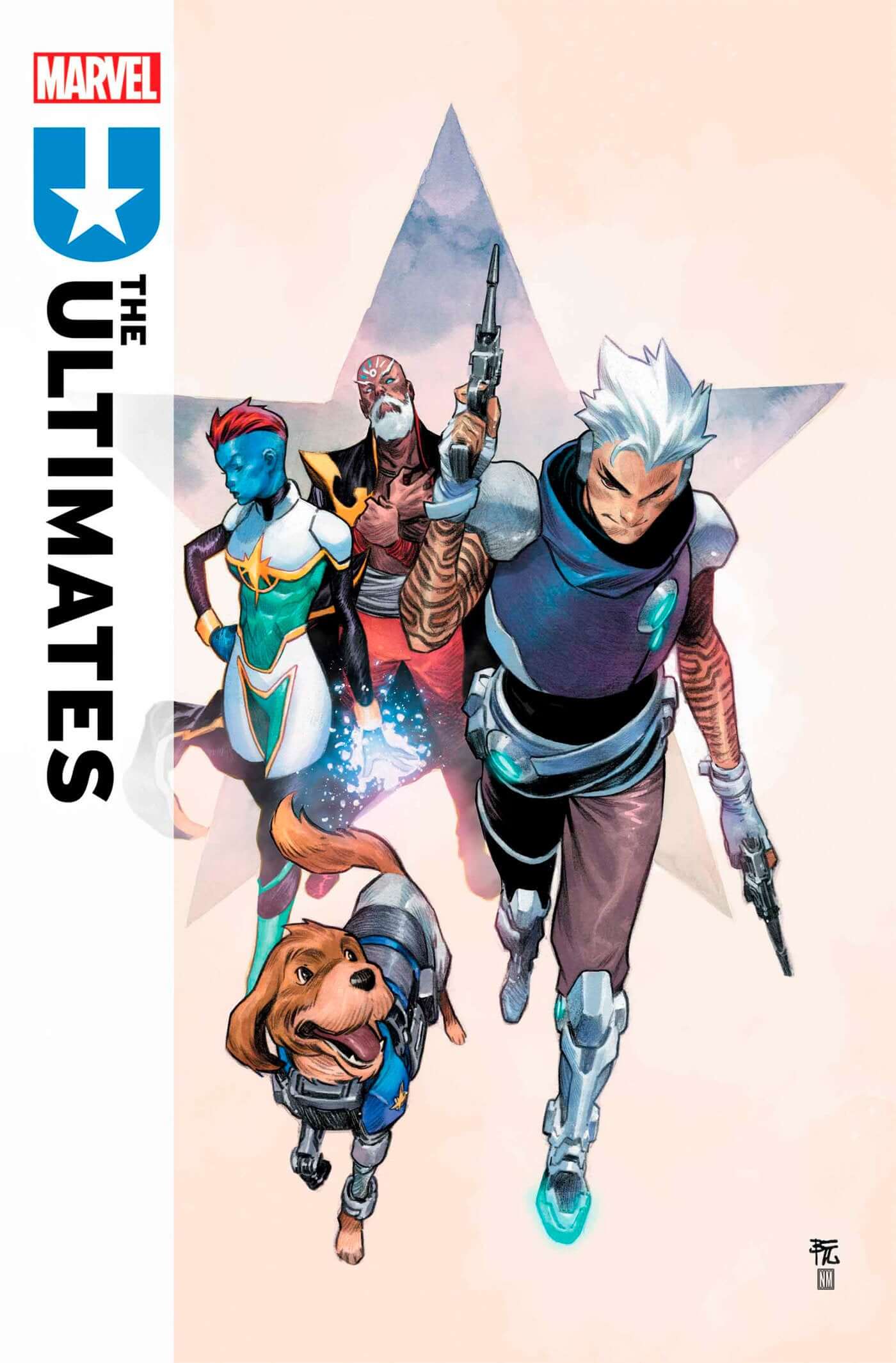 Ultimates #8 THE ULTIMATE GUARDIANS OF THE GALAXY! America Chavez takes center stage in this issue as a group of galactic travelers from a far-flung, Maker-free future arrive in search of her! 1.2.25,artist-Juan Frigeri,cover-artist-Dike Ruan,genre-Superh