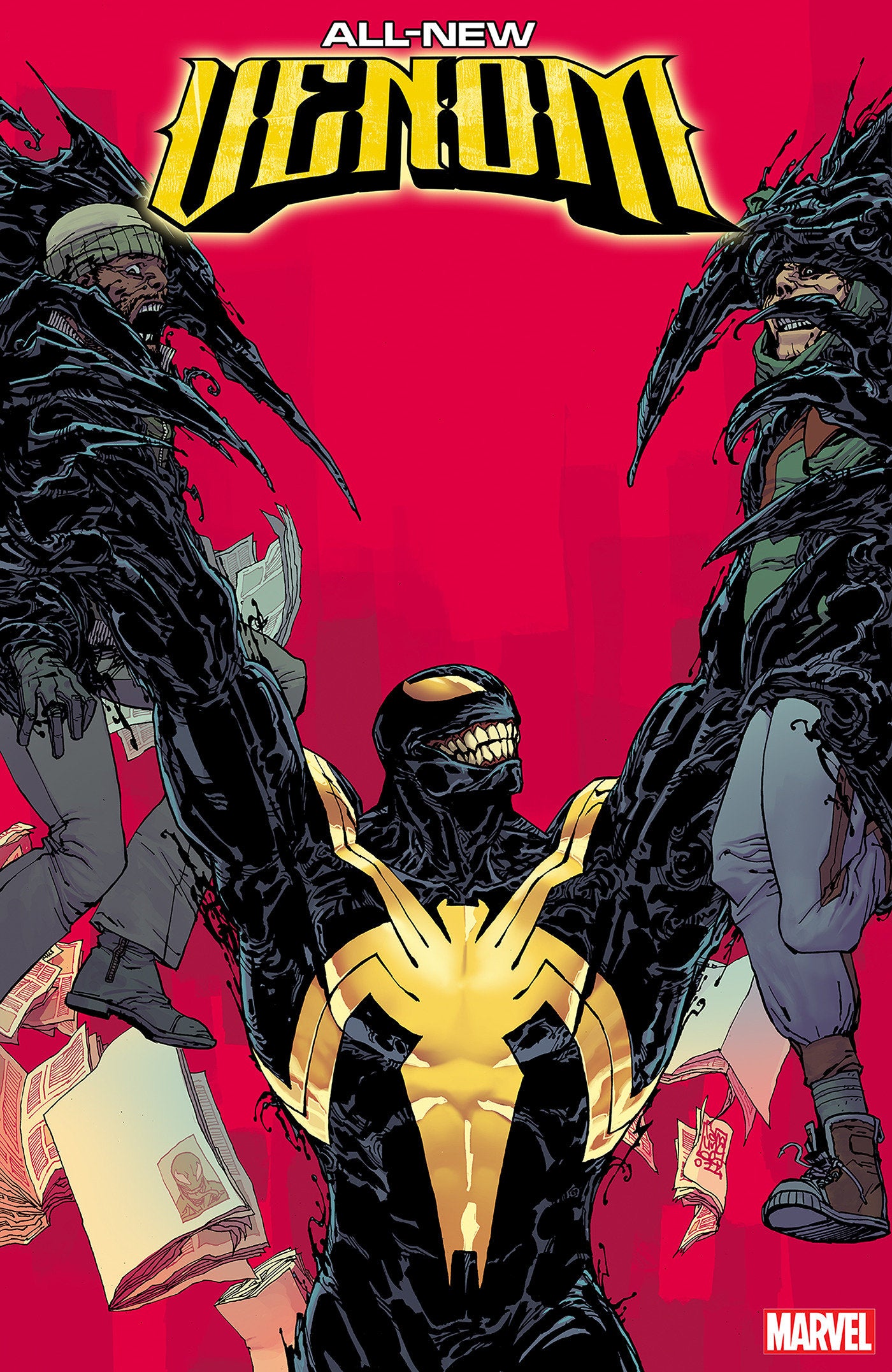 All-New Venom #1 Giuseppe Camuncoli Connecting Variant WHO IS THE ALL-NEW VENOM? The smiling, swashbuckling spider-hero New York loves to hate to love is back - and more fun-loving than ever! That's right, it's... Wait, it's VENOM?! An all-new host is tak