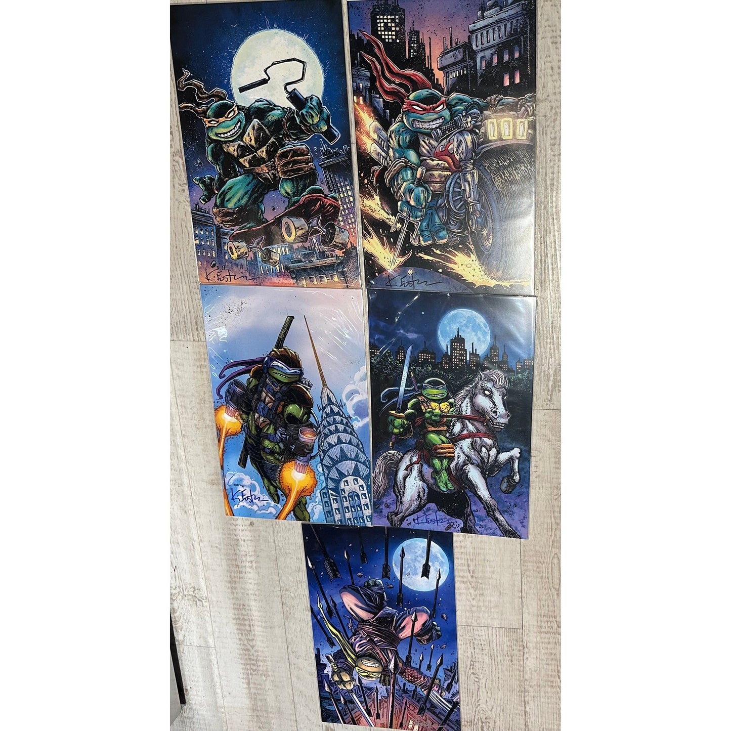 TMNT Signed 11x17 Art Print Complete Set - All 5 Turtles Signed by Kevin Eastman!