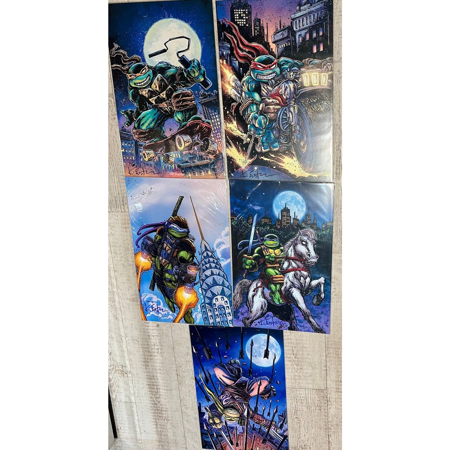 TMNT Signed 11x17 Art Print Complete Set - All 5 Turtles Signed by Kevin Eastman!