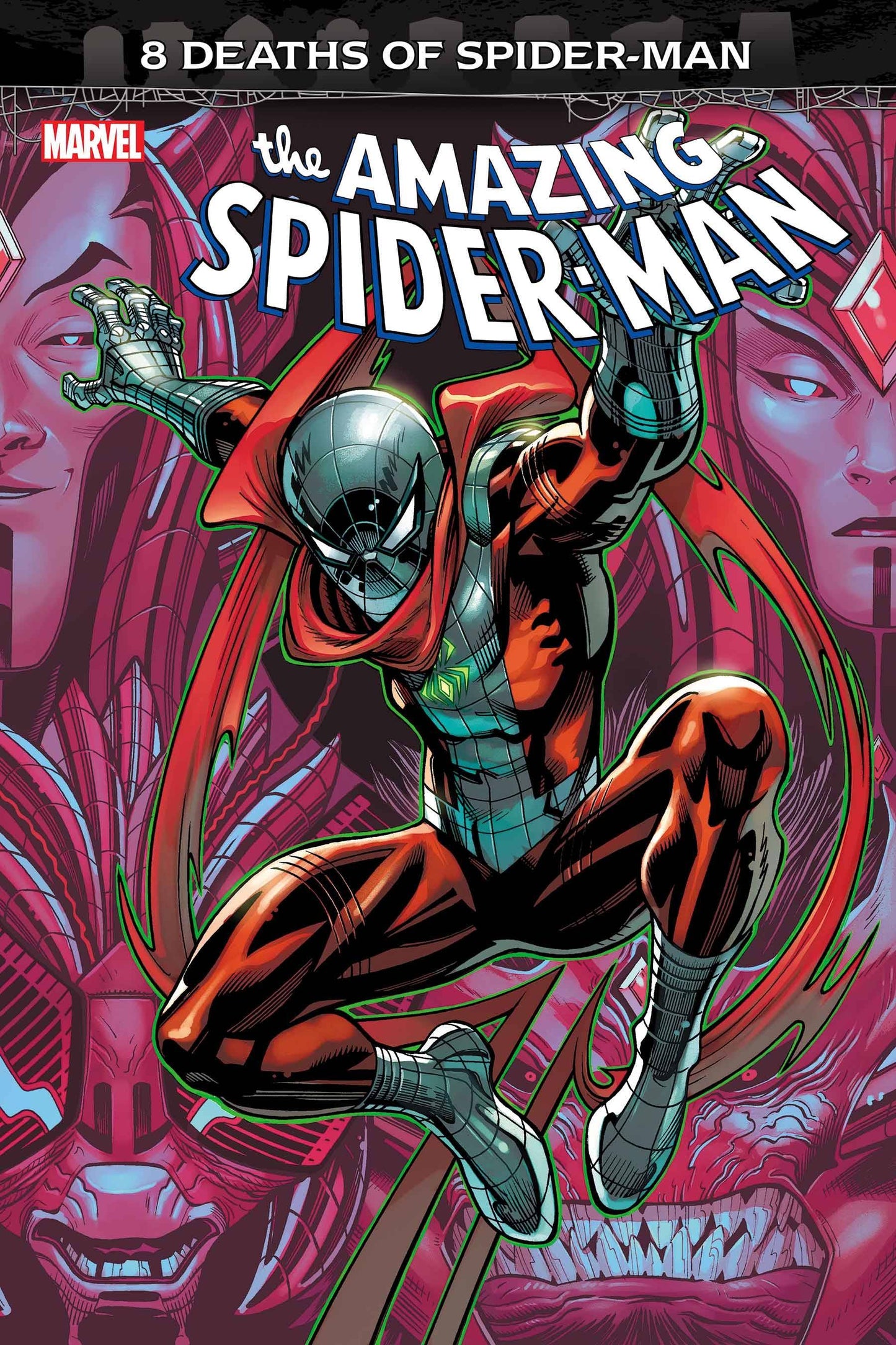 AMAZING SPIDER-MAN #63 THE 8 DEATHS OF SPIDER-MAN CONTINUES! • Spider-Man finds himself face-to-face with CYRIOS, SCION OF CYTORRAK! • Cyrios represents the inevitability of time and takes Spider-Man on a heartbreaking tour through Peter Parker's past AND