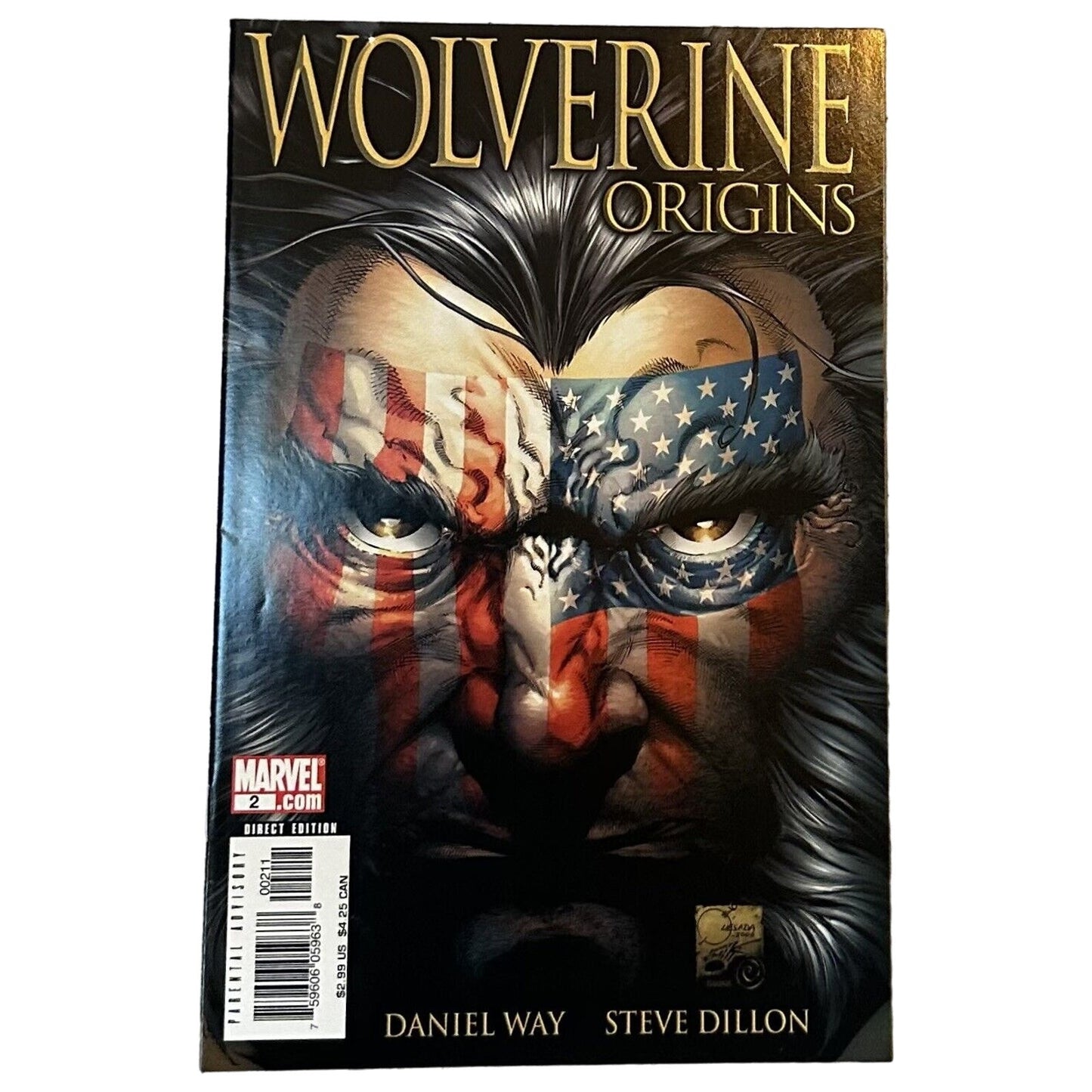 Wolverine Origins #2 American Flag Joe Quesada Cover - NM - Origin of Wolverine! WOLVERINE: ORIGINS #2, Joe Quesada Regular Cover - American FlagBorn in Blood, Part 2This is a rare and highly collectible issue of Wolverine Origins #2 with a stunning Ameri