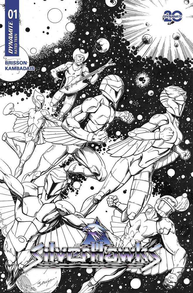 Silverhawks #1 Cover Zr 10 Copy Foc Variant Edition Bagley Line Art 2.12.25,artist-George Kambadais,cover-artist-Mark Bagley,genre-Action Adventure,NewReleases,publisher-Dynamite Entertainment,title-SILVERHAWKS,writer-Ed Brisson Zman's Cards Comics and Co
