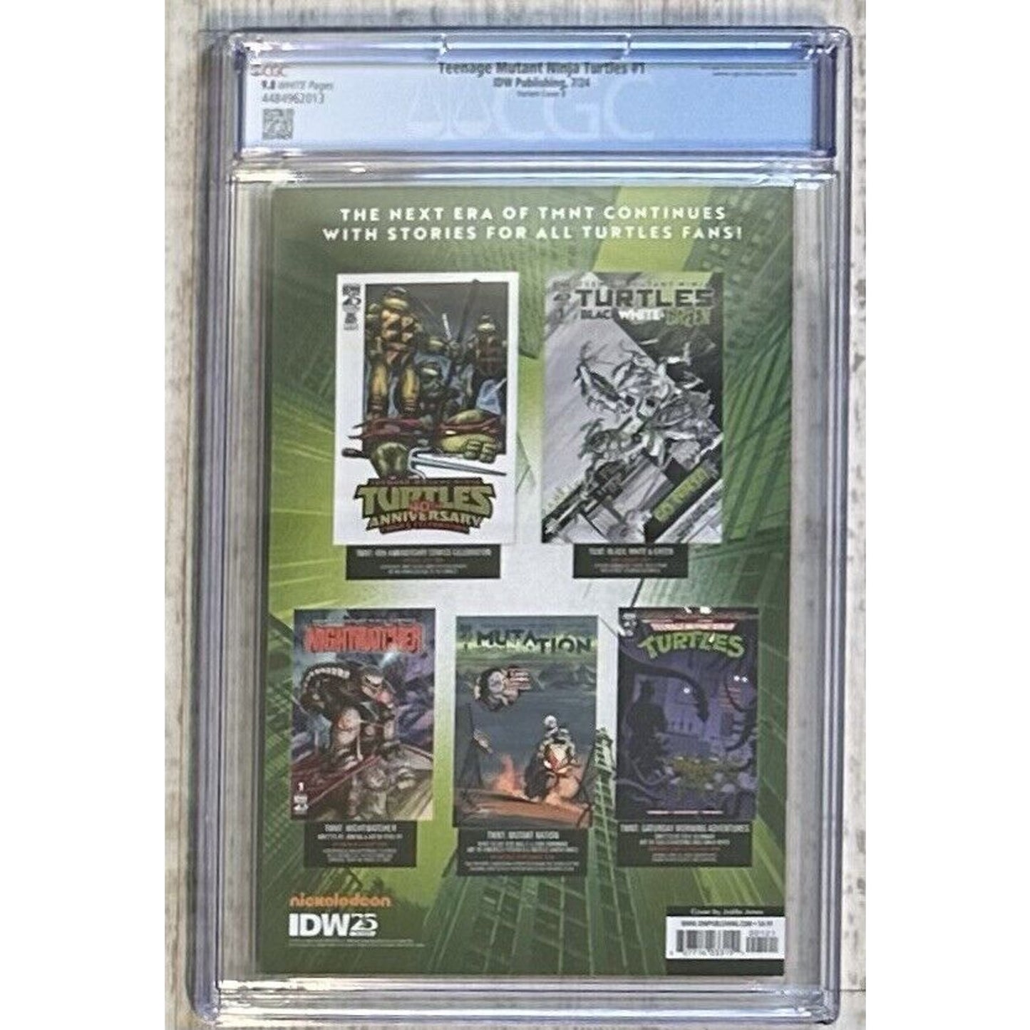 Back cover of Teenage Mutant Ninja Turtles #1, Cover B, 2024 edition with art by Joell Jones, graded CGC 9.8.