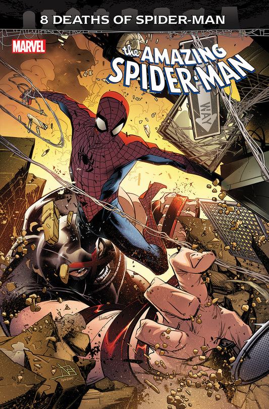 Amazing Spider-Man #68.Deaths Federico Vicentini Variant THE 8 DEATHS OF SPIDER-MAN CONTINUES! With Spider-Man now DEAD, it's up to the X-Men to win the day and save the universe. But why are they fighting EACH OTHER?!?! 2.26.25,artist-Mark Buckingham,cov