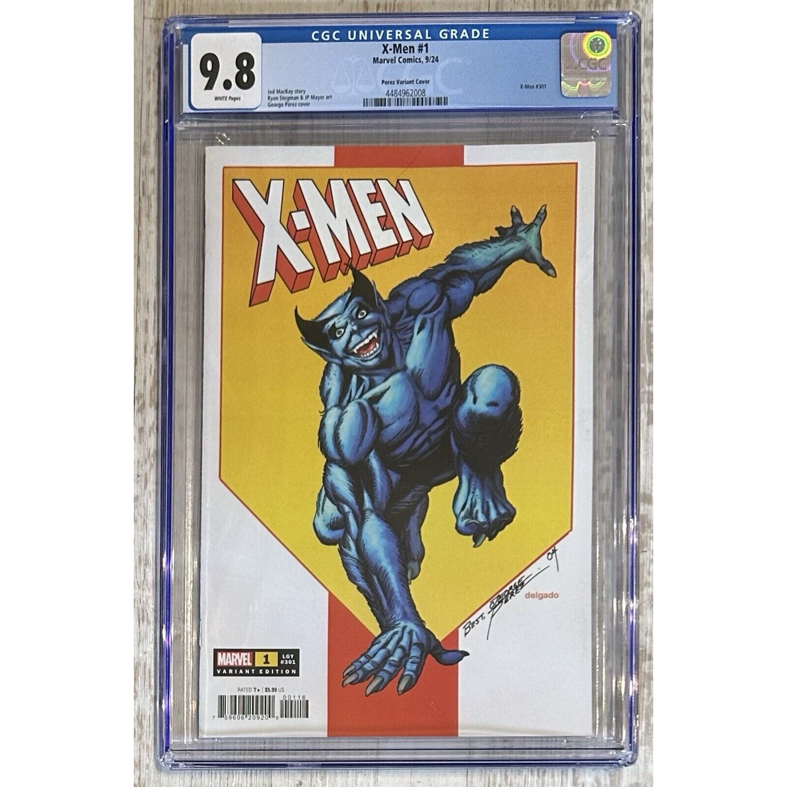 Front cover of X-Men #1, 1:25 Variant Edition by George Perez and Edgar Delgado, Marvel Comics release graded CGC 9.8.