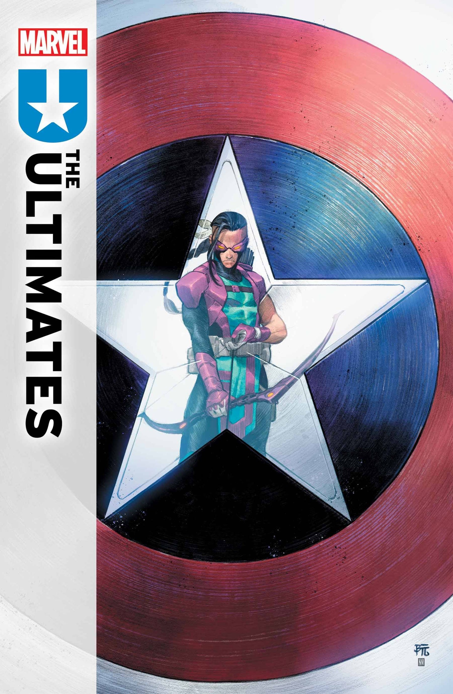 ULTIMATES #5 ULTIMATE HAWKEYE TARGETS CAPTAIN AMERICA! Hawkeye No More? Not for long! A new challenger approaches when an unknown civilian picks up a discarded bow and arrow - and refuses to let the Ultimates reclaim the stolen Stark Tech! Captain America