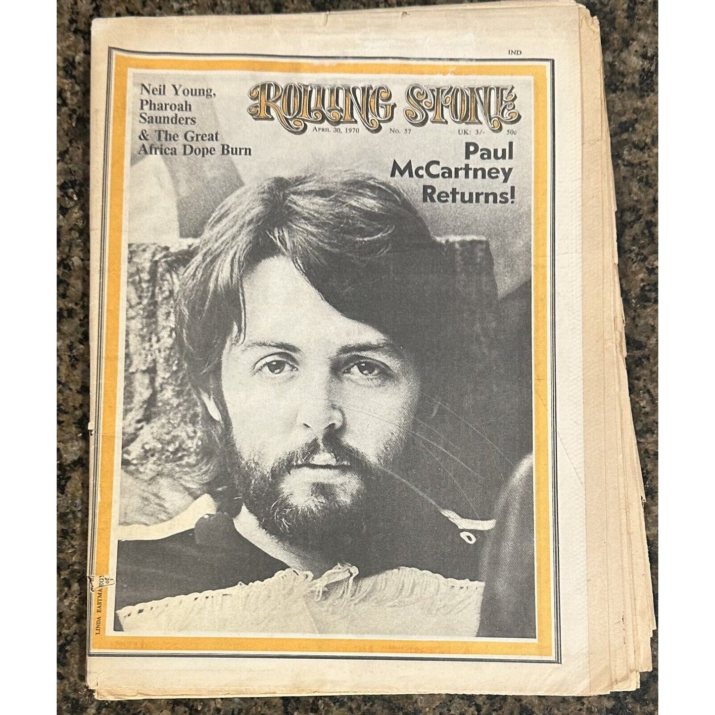 1970, Paul McCartney (Beatles), "ROLLING STONE" Magazine (No Label) Vintage